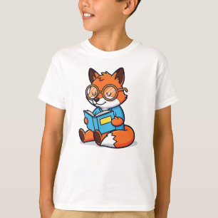 Camiseta Zorro de dibujos animados inteligente leyendo un l