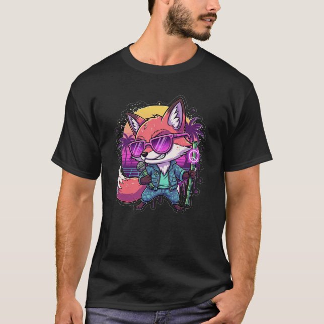 Camiseta Zorro DJ Cool rapeando con micrófono de bambú neón (Anverso)