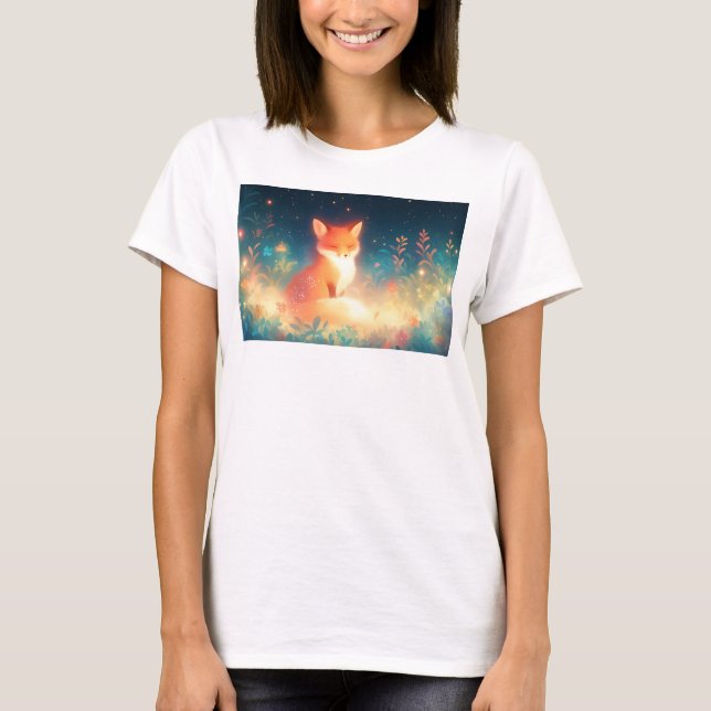 Camiseta Zorro en un Campo de Flores Nocturnas (Anverso)