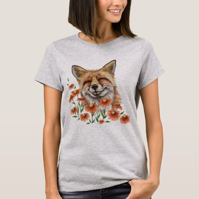Camiseta zorro feliz con flores (Anverso)