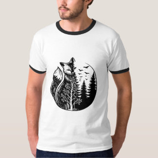 Camiseta zorro mitad realista y mitad bosque