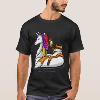 Camiseta Zorro montando un flotador de unicornio