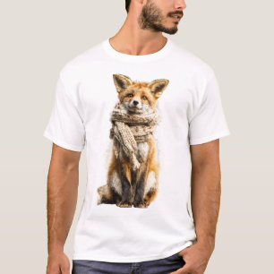 Camiseta Zorro Rojo Adorable con una Bufanda de Punto