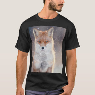 Camiseta zorro rojo, bosque de invierno, ilustracion pintor