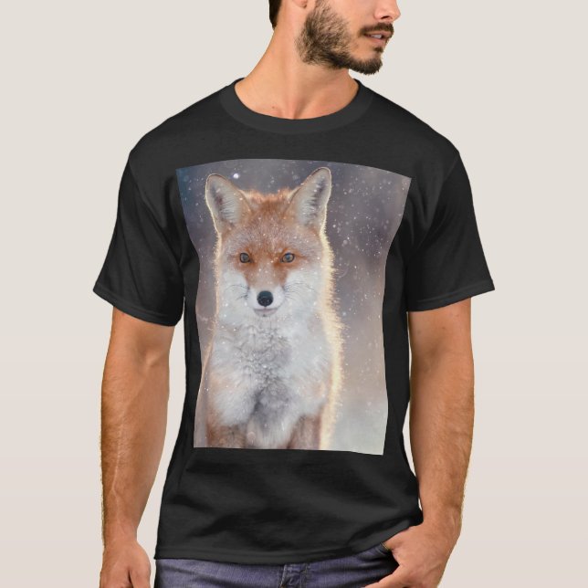 Camiseta zorro rojo, bosque de invierno, ilustracion pintor (Anverso)