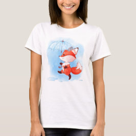 Camiseta Zorro rojo lindo con paraguas