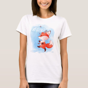 Camiseta Zorro rojo lindo con paraguas