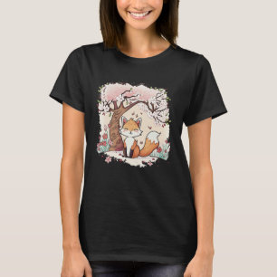 Camiseta Zorro Vaporwave Bajo Flor de Cerezo Estética Japon