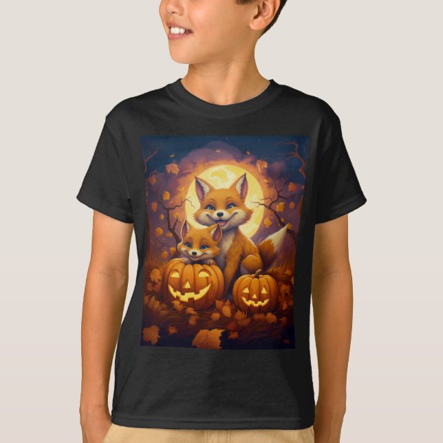 Camiseta zorros adorables celebran feliz Halloween (Anverso)