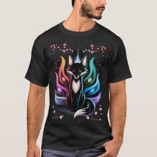 Camiseta Zorros Japoneses Kitsune Siete Elementos Flor de C