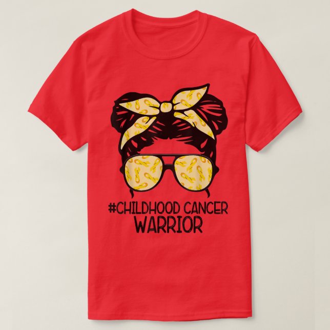 Camiseta ZqxJ Messy Bun Cinta Amarilla Cáncer de Niños (Diseño del anverso)
