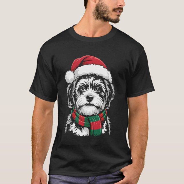 Camiseta Zuchon Dog Xmas Santa Hat Scarf Christmas Costume (Anverso)