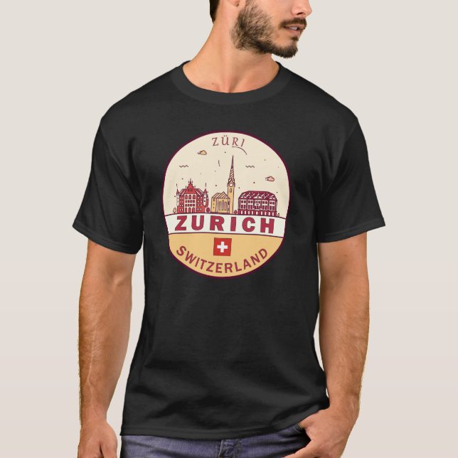 Camiseta Zurich Suiza City Skyline Emblem (Anverso)