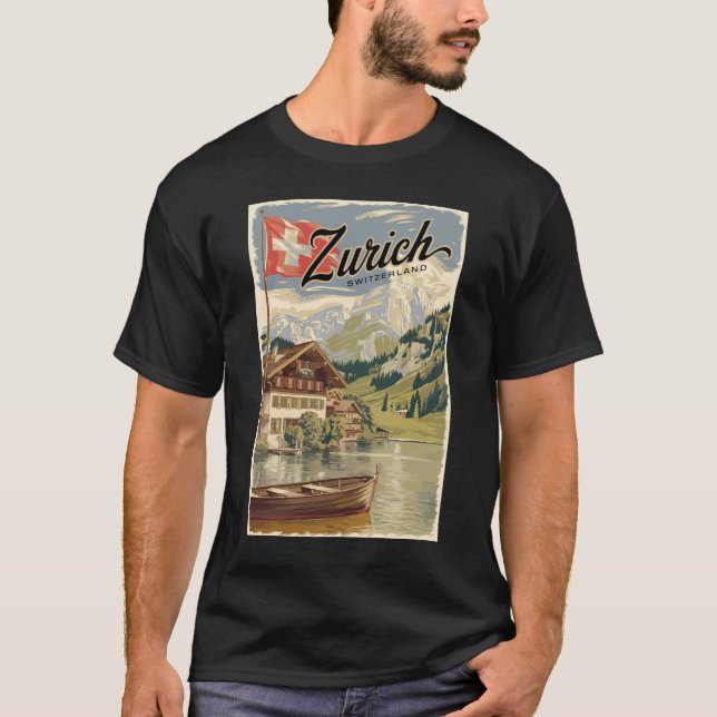 Camiseta Zurich Suiza Painterly Viaja arte Vintage (Anverso)