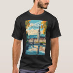 Camiseta Zurich Suiza Viaje al arte Vintage<br><div class="desc">Diseño de viaje vectorial retro de Zurich. Las pintorescas callejuelas del centro de Altstadt (casco antiguo),  a ambos lados del río Limmat,  reflejan su historia pre-medieval.</div>