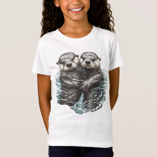 Camiseta zwei niedliche Otter im Wasser  (Anverso)