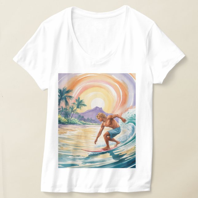Camisetas blancas de cuello-V para el surf tropica (Distribución )