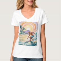 Camisetas blancas de cuello-V para el surf tropica