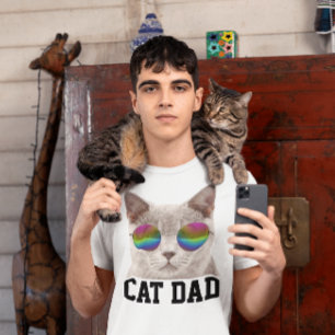 Camisetas CAT DAD, gato gris con gafas de sol