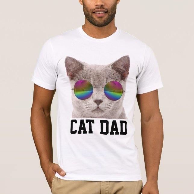 Camisetas CAT DAD, gato gris con gafas de sol de a (Anverso)