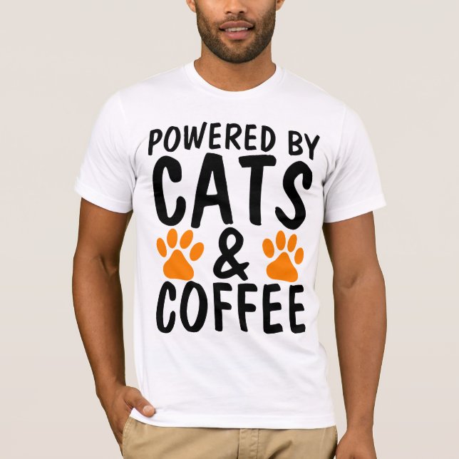 Camisetas Cat divertidas, GATOS Y CAFÉ, ENCENDIDOS (Anverso)