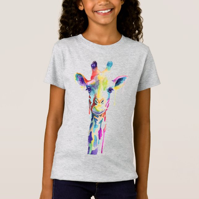 Camisetas coloreadas de chicas - Girafa multicolor (Anverso)