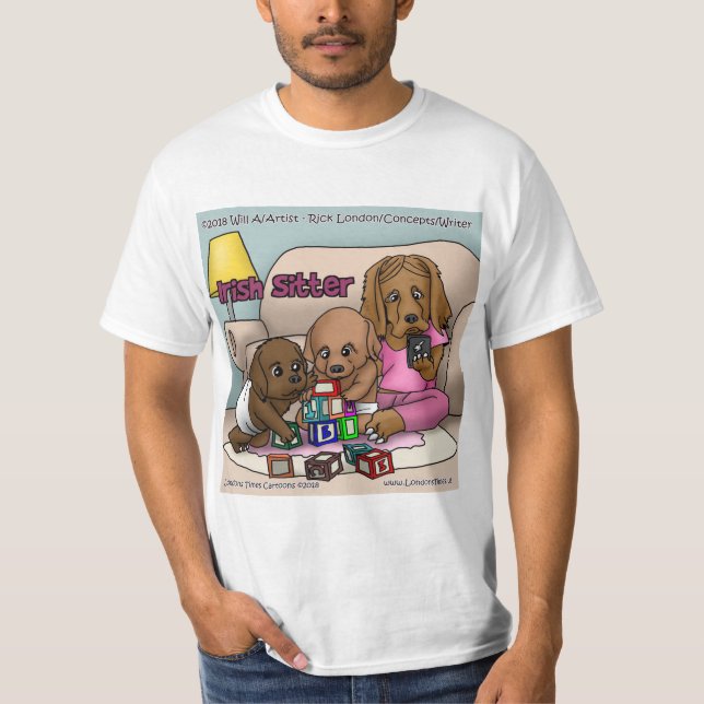 Camisetas Cómicas de Irish Sitters. Grandes Perros (Anverso)