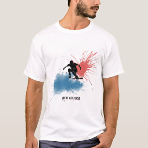 Camisetas con un hombre saltando sobre una tabla d
