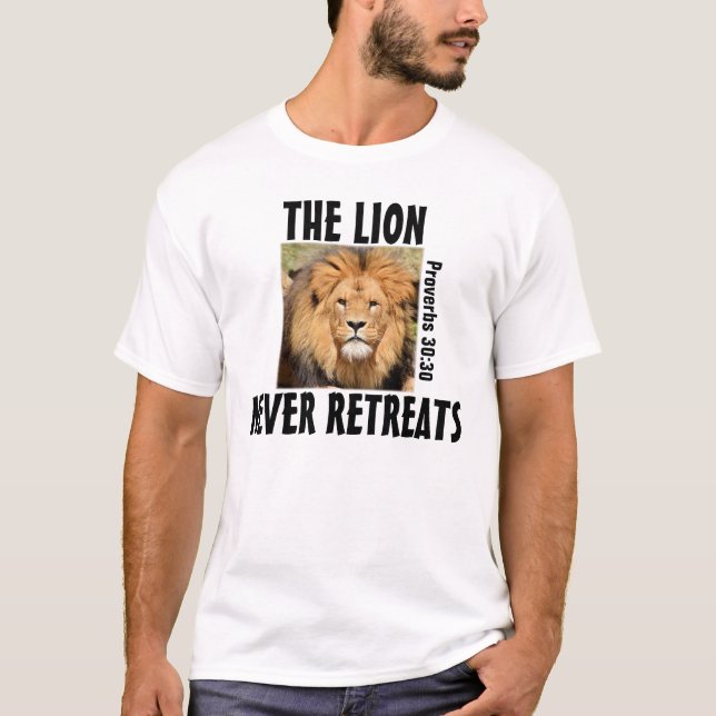 Camisetas cristianas, EL LEÓN NUNCA RETROCEDE, Pro (Anverso)