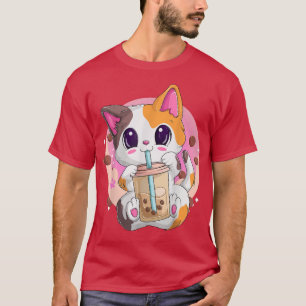 Camisetas De Anime De Gato De Té De Burbuja Para M