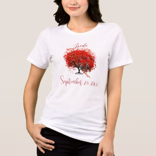 Camisetas de boda de árbol de hoja de corazón de v