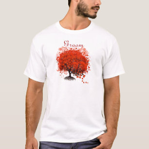 Camisetas de boda de árbol rojo, regalos, pegatina