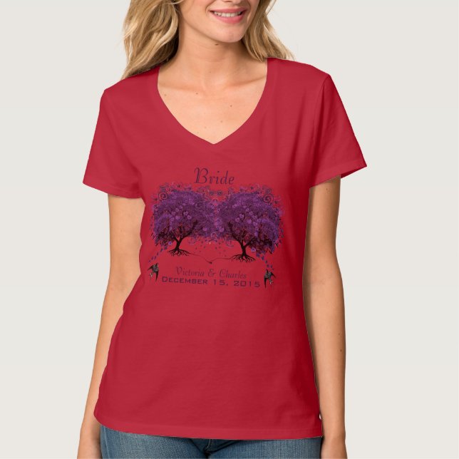 Camisetas de boda del árbol de hoja de corazón púr (Anverso)