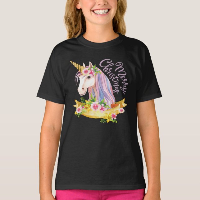 CAMISETAS DE CHICAS DE NAVIDAD DE UNICORNIO (Anverso)