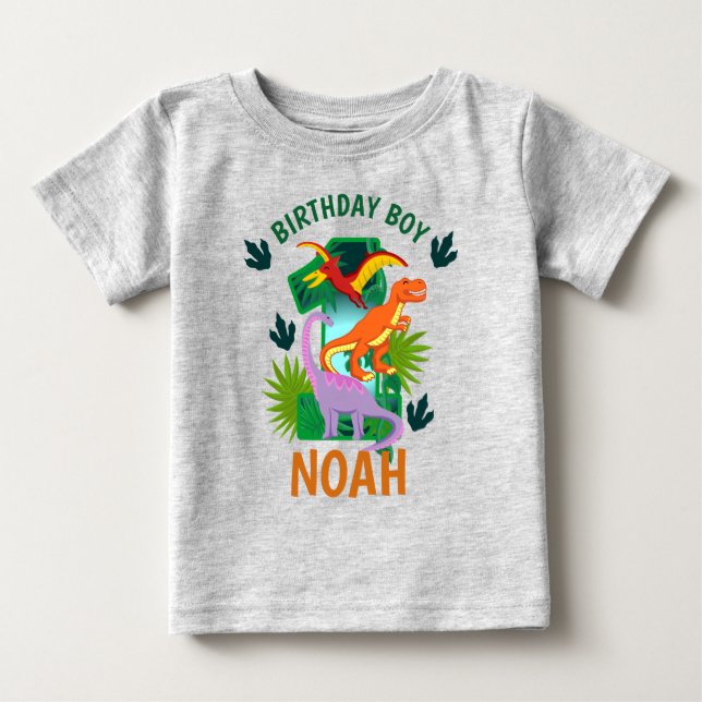 Camisetas de dinosaurio para cumpleaños de un año  (Anverso)
