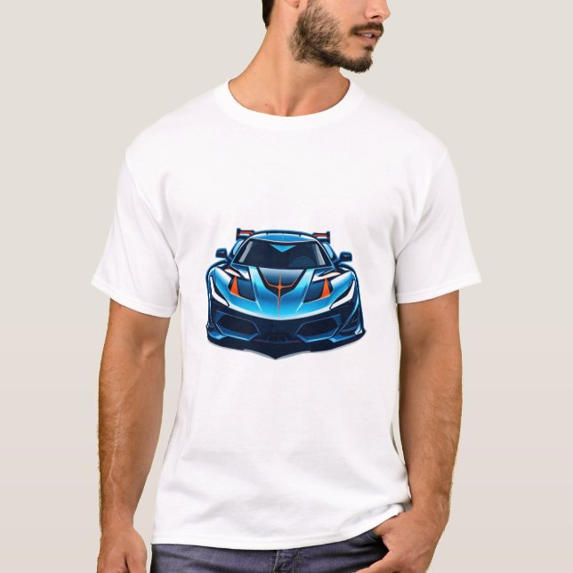 Camisetas de diseño de coches azul futurista (Anverso)