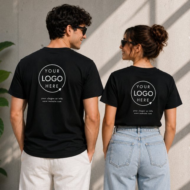 Camisetas de equipo | Camisa de trabajo con logoti (Sleek black branded tee design for employee uniforms and company merchandise.)