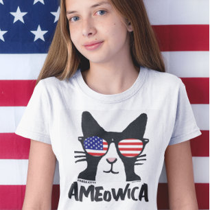 Camisetas de gato patriótico de AMEOWICA, chicas