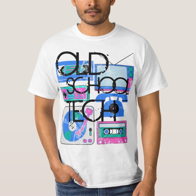 Camisetas de la tecnología 80s de la escuela vieja (Anverso)