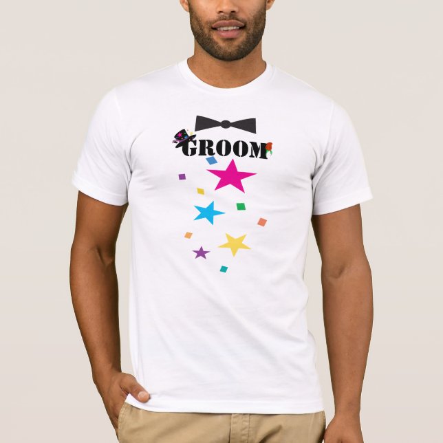Camisetas de lazo de novio rosa ciruela estrellas  (Anverso)