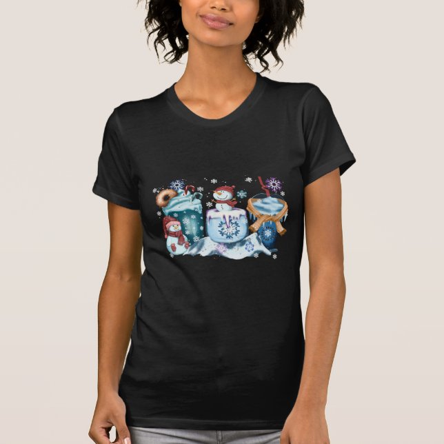 Camisetas de manga corta de café de muñeco de niev (Anverso)