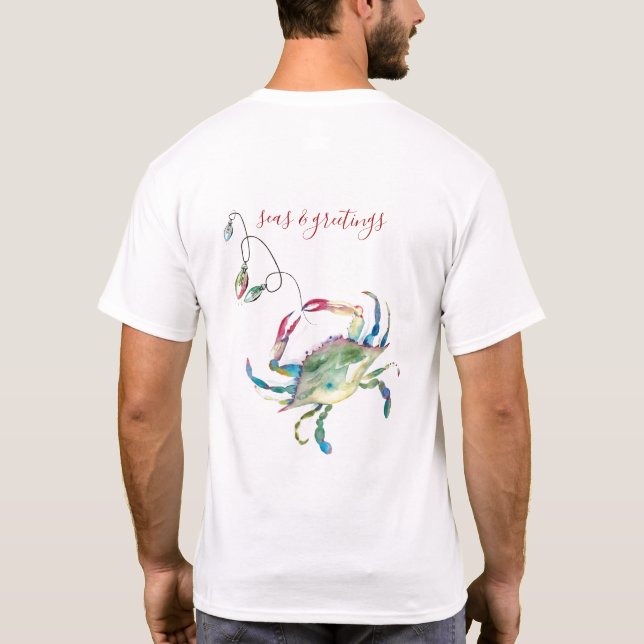 Camisetas de Navidad de Playa Cangrejo Azul (Reverso)
