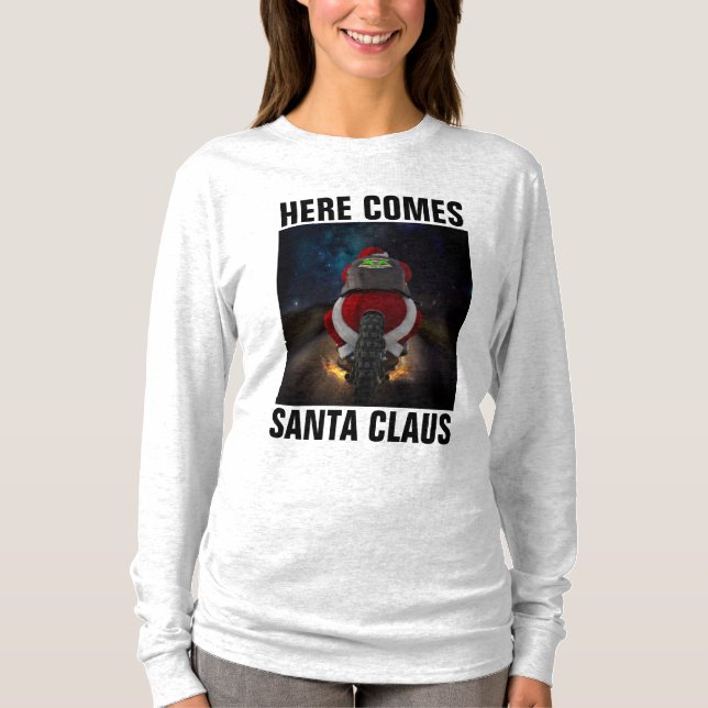 CAMISETAS DE NAVIDADES DE BIKER SANTA EN MOTOCICLE (Anverso)