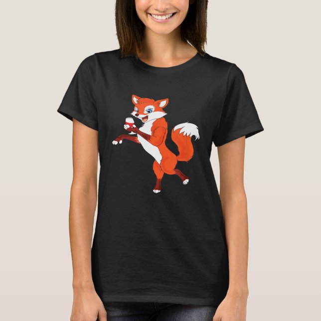 Camisetas de vino Fox con vidrio de vino (Anverso)