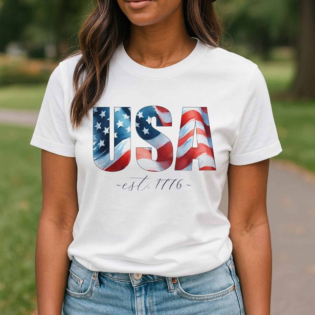 Camisetas del 4 de Julio para Damas (Patriotic t shirts with USA est 1776 American Flag)
