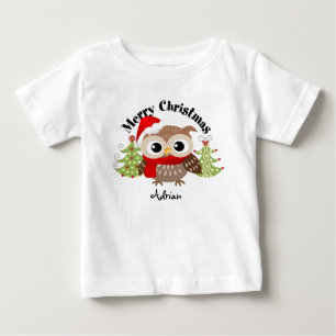 Camisetas del bebé del búho de las Felices Navid