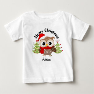 Camisetas del bebé del búho de las Felices Navidad