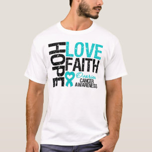 Camisetas del cáncer ovárico de la fe del amor d