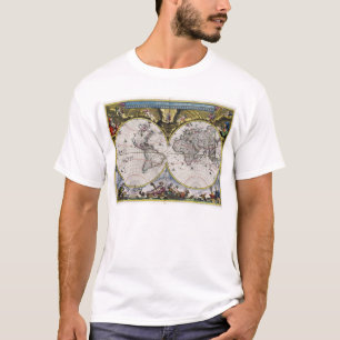 Camisetas del mapa del mundo del vintage 1664) (