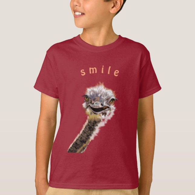 Camisetas divertidas con alegre avestruz - Sonrisa (Anverso)
